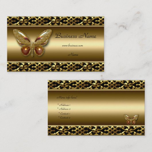Gold Trim Black Butterfly Elegant Visitekaartje (Voorkant / Achterkant)