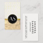 Gold Trim en Polka Dots / Classic Monogram Visitekaartje (Voorkant / Achterkant)