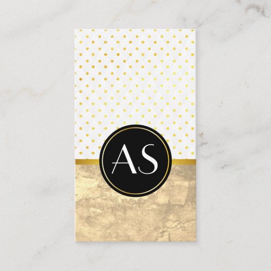 Gold Trim en Polka Dots / Classic Monogram Visitekaartje (Voorkant)