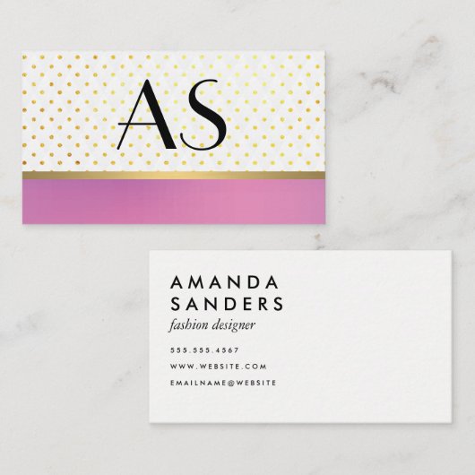 Gold Trim en Polka Dots / Paars Visitekaartje (Voorkant / Achterkant)