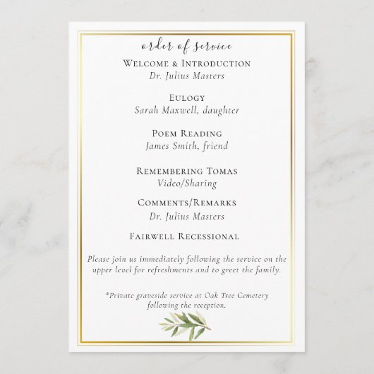 Gold Trimmed Celebration of Life Flat-programma Programmakaart (Achterkant)