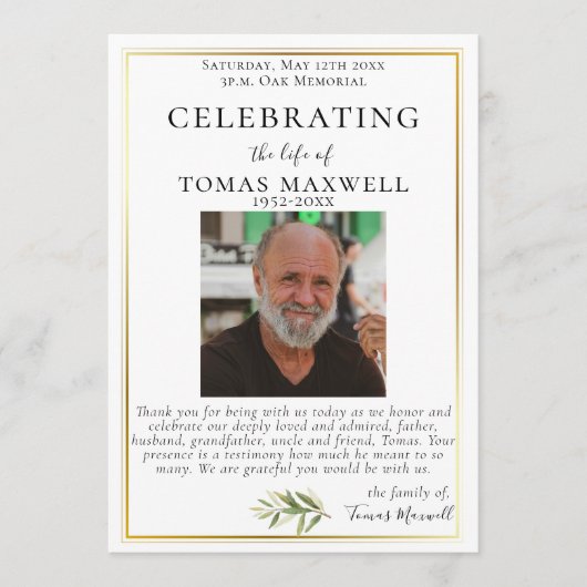 Gold Trimmed Celebration of Life Flat-programma Programmakaart (Voorkant)