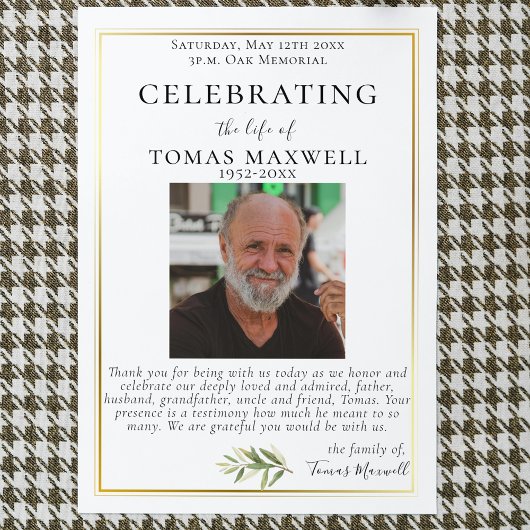 Gold Trimmed Celebration of Life Flat-programma Programmakaart