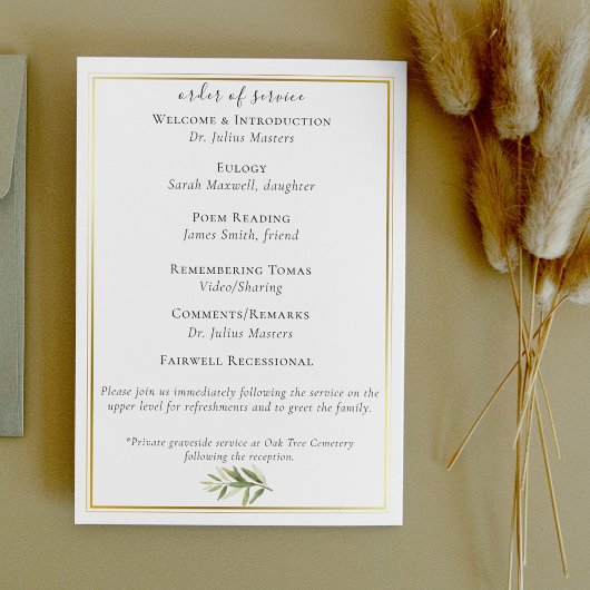 Gold Trimmed Celebration of Life Flat-programma Programmakaart