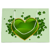 Gold-trimmed Green Heart met Shamrocks Groot Cadeauzakje (Voorkant)