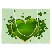 Gold-trimmed Green Heart met Shamrocks Groot Cadeauzakje (Achterkant)