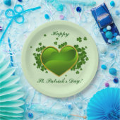 Gold-trimmed Green Heart met Shamrocks Papieren Bordje (Feest)