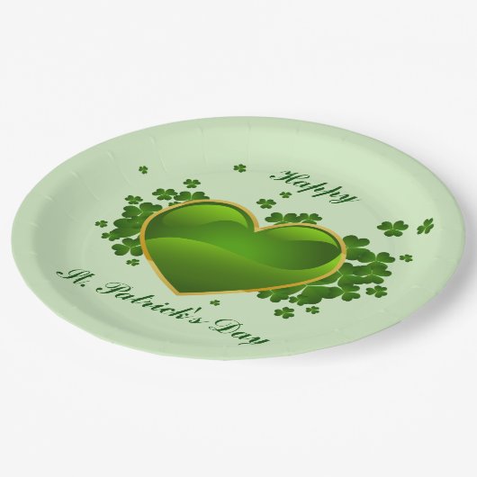 Gold-trimmed Green Heart met Shamrocks Papieren Bordje (Gekanteld)