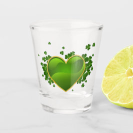 Gold-trimmed Green Heart met Shamrocks Shot Glas