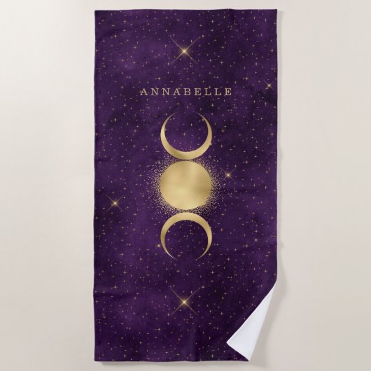 Gold Triple Moon Paars Celestial - Aangepast Strandlaken (Voorkant)