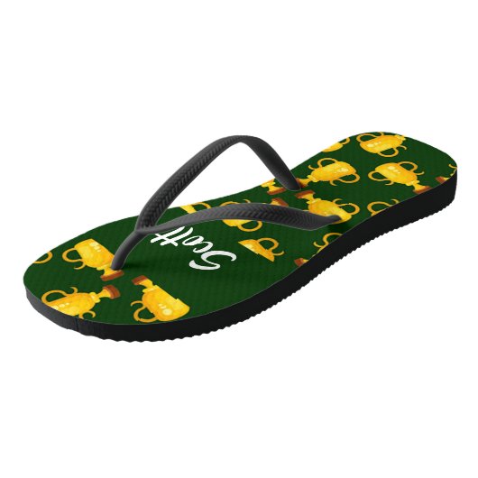 Gold trophy green pattern teenslippers (Schuin)