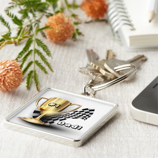 Gold Trophy NUmber One Pap Vaderdag Sleutelhanger (Zijkant)