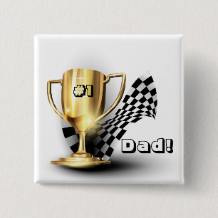 Gold Trophy NUmber One Pap Vaderdag Vierkante Button 5,1 Cm