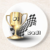 Gold Trophy NUmber One Pap Vaderdag Zandsteen Onderzetter (Voorkant)