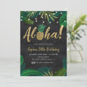 Gold Tropical Aloha Birthday Invitation Kaart (Staand voorkant)