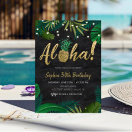 Gold Tropical Aloha Birthday Invitation Kaart