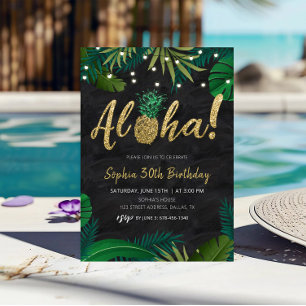 Gold Tropical Aloha Birthday Invitation Kaart