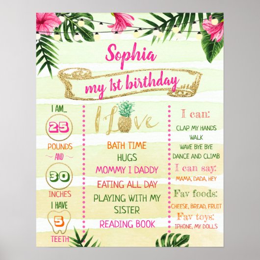 Gold Tropical Aloha Birthday Milestone Poster (Voorkant)