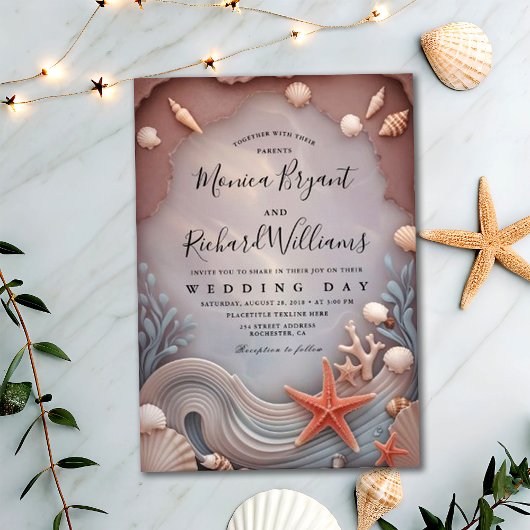 Gold Tropical Beach Roos Paar's Day bruiloft Kaart