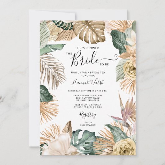 Gold Tropical Blush Pink Bridal Tea Kaart (Voorkant)