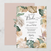 Gold Tropical Blush Pink Bridal Tea Kaart (Voorkant / Achterkant)