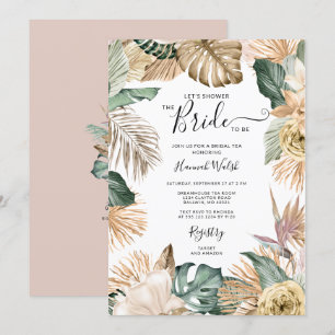 Gold Tropical Blush Pink Bridal Tea Kaart