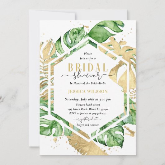 Gold Tropical Bridal Shower-uitnodiging Kaart (Voorkant)