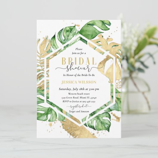 Gold Tropical Bridal Shower-uitnodiging Kaart (Staand voorkant)