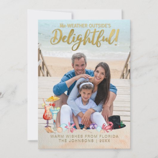 Gold #Tropical #Feestdagen Kerstmis Foto Feestdagenkaart (Voorkant)