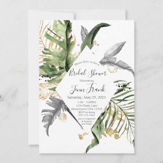 Gold Tropical Floral Bridal Shower Kaart (Voorkant)