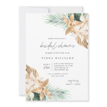 Gold Tropical Flower Bridal Shower-uitnodiging