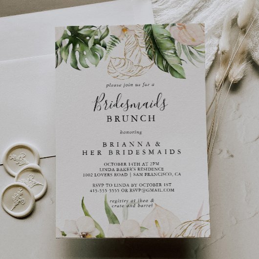 Gold Tropical Foliage Bridesmaids Brunch Shower Kaart