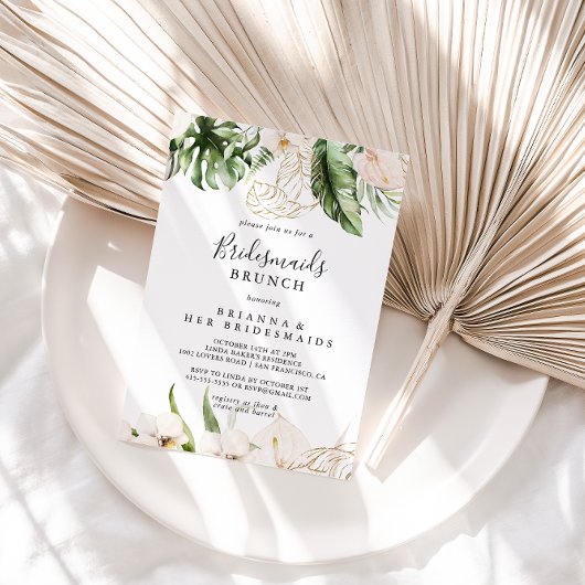 Gold Tropical Foliage Bridesmaids Brunch Shower Kaart