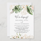 Gold Tropical Foliage Floral Elopement Reception Kaart (Voorkant)