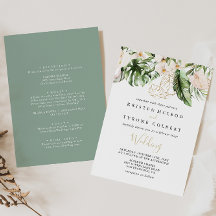 Gold Tropical Foliage Floral Front & Back Wedding