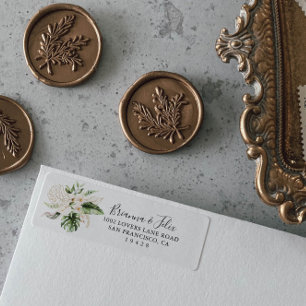 Gold Tropical Foliage Floral Return Address Etiket