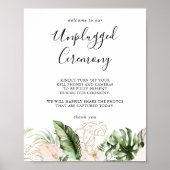 Gold Tropical Foliage Floral Unplugged Ceremony Poster (Voorkant)