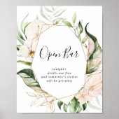 Gold Tropical Foliage Floral Wedal Open Bar Sign Poster (Voorkant)