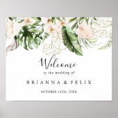 Gold Tropical Foliage Floral Wedal Welcome Sign Poster (Voorkant)