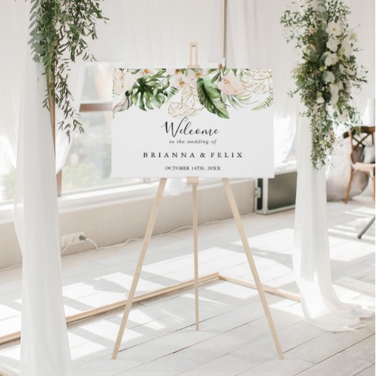 Gold Tropical Foliage Floral Wedal Welcome Sign Poster