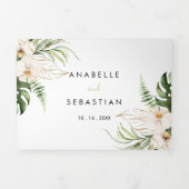 Gold Tropical Foliage Floral Wedding Drieluik Uitnodiging (Cover)