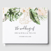 Gold Tropical Foliage Floral Wedding Gastenboek (Voorkant)