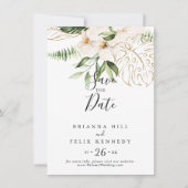 Gold Tropical Foliage Floral Wedding Save The Date (Voorkant)