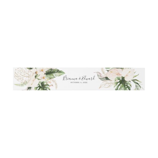 Gold Tropical Foliage Floral Wedding Uitnodigingen Wikkel (Vlak)