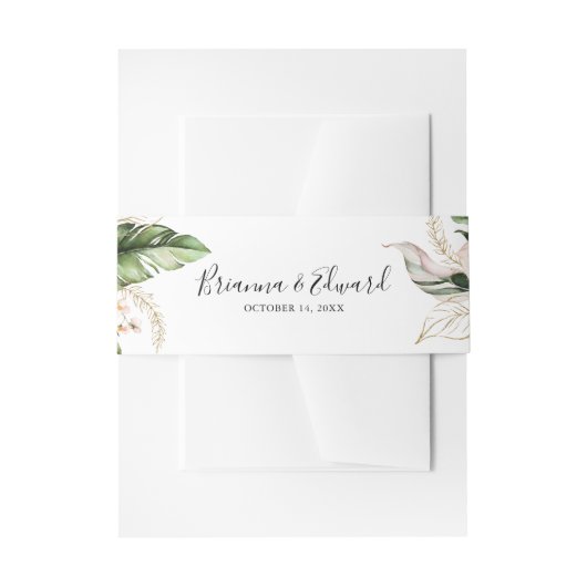 Gold Tropical Foliage Floral Wedding Uitnodigingen Wikkel (Voorkant Voorbeeld)