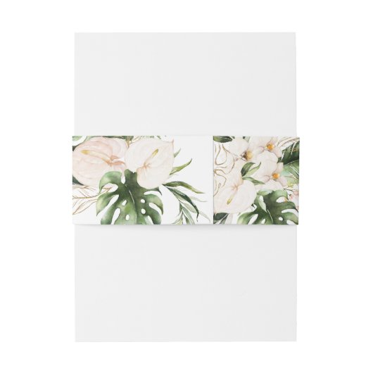 Gold Tropical Foliage Floral Wedding Uitnodigingen Wikkel (Achterkant Voorbeeld)