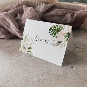 Gold Tropical Foliage Folded Wedding Gracias Card Bedankkaart