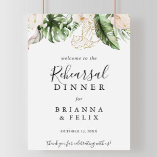 Gold Tropical Foliage Rehearings Dinner Welcome Poster