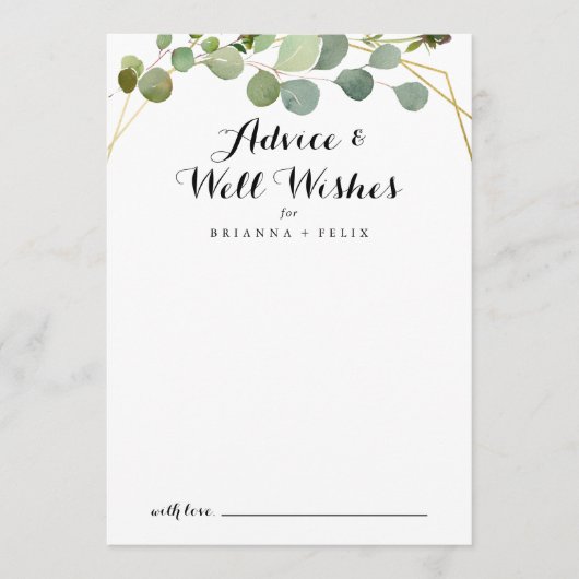 Gold Tropical Green Leaves Wedding Well Wishes Advieskaart (Voorkant)