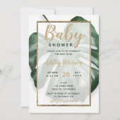 Gold tropical green monstera leaf baby shower kaart (Voorkant)
